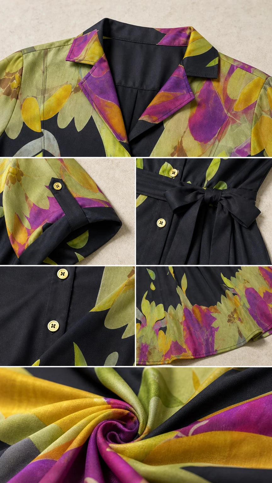 Champagne Floral Midi Shirt Dress