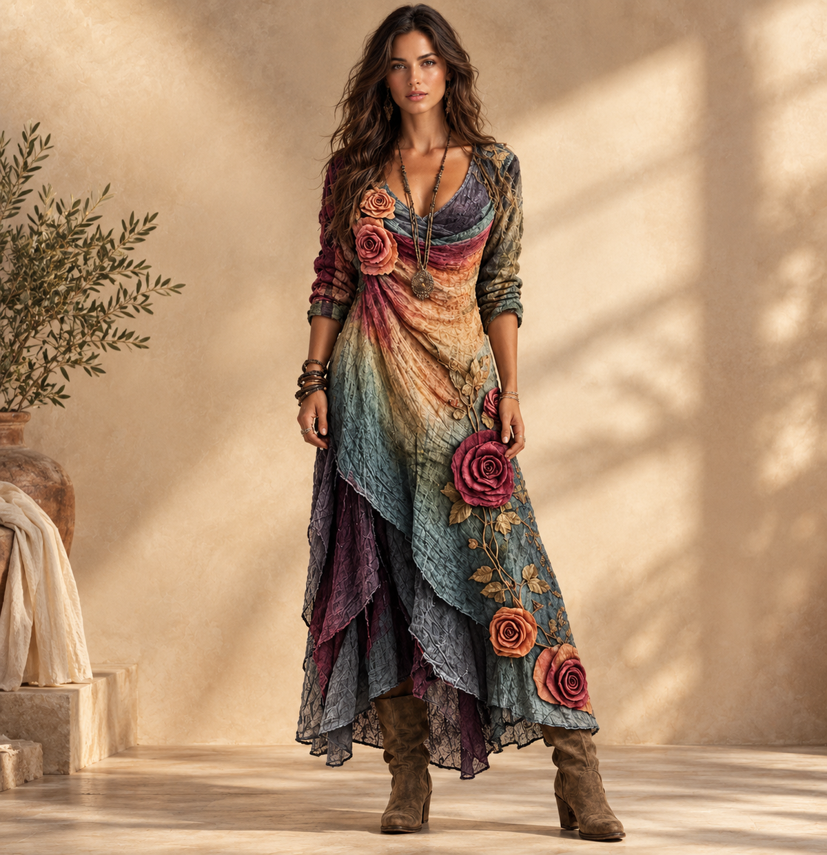 Rosalie | Layered Floral Bohemian Maxi Dress