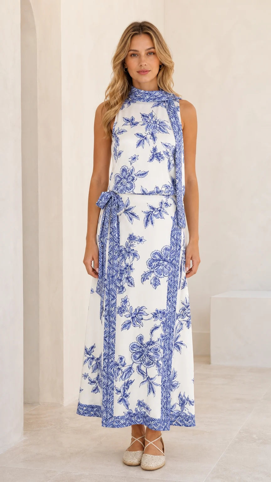 Luxe Floral Neck-Tie Maxi Dress