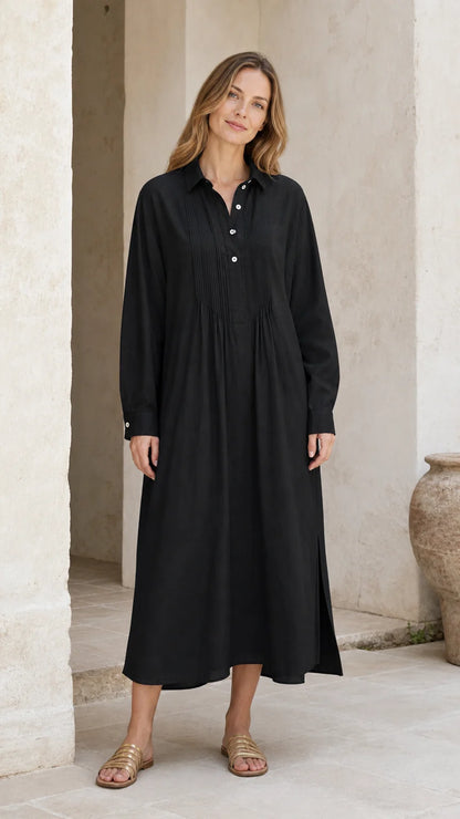 Imperial Pleated Midi Shirt Dress
