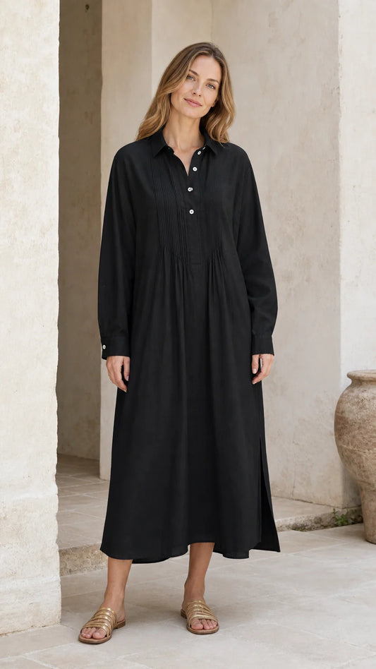 Imperial Pleated Midi Shirt Dress