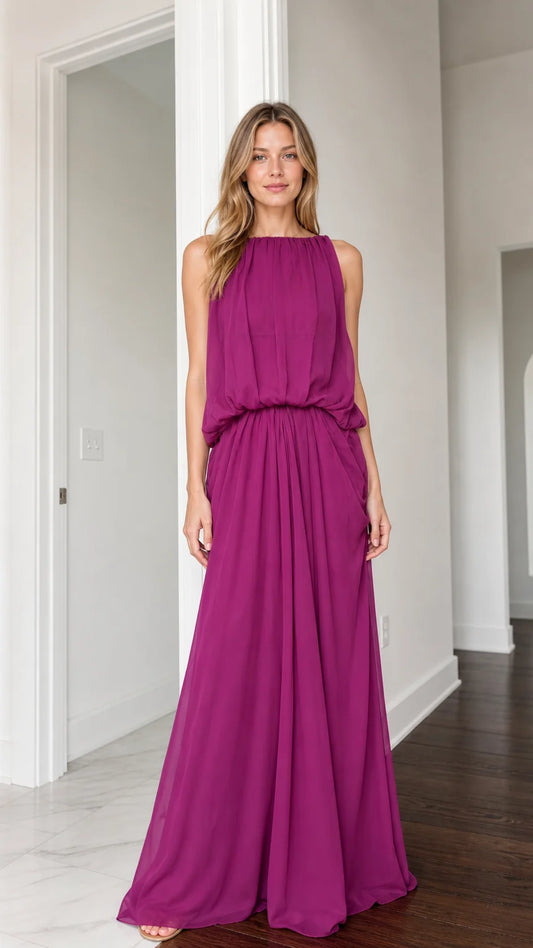 Crystal High-Neck Open-Back Maxi Dress