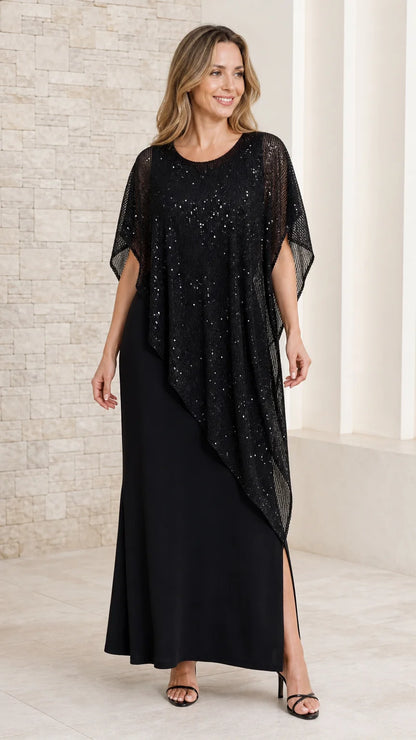 Opal Sequin Capelet Evening Gown