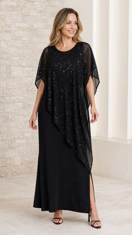 Opal Sequin Capelet Evening Gown