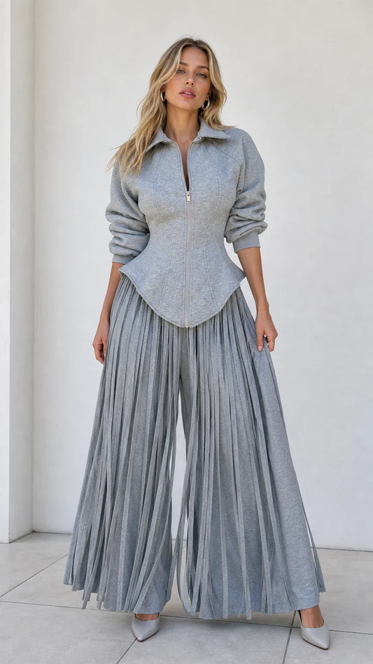Rose Corset Top & Pleated Pants Set