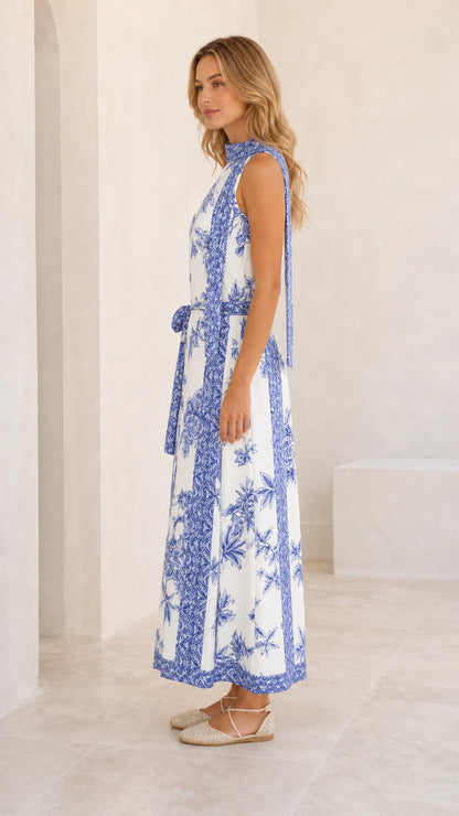 Luxe Floral Neck-Tie Maxi Dress