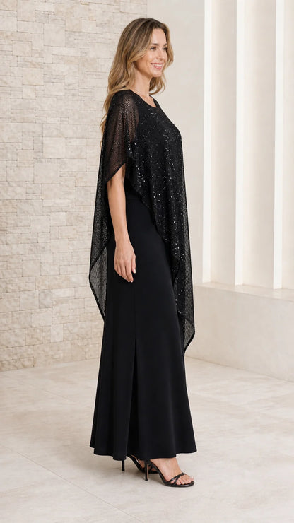 Opal Sequin Capelet Evening Gown
