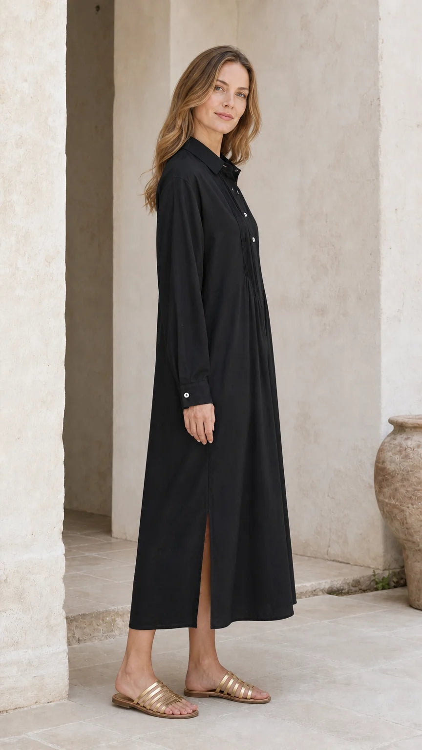 Imperial Pleated Midi Shirt Dress