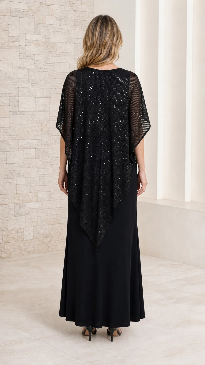 Opal Sequin Capelet Evening Gown