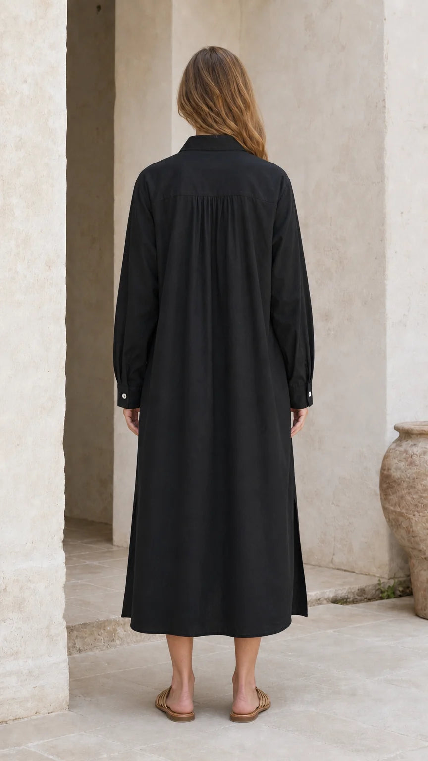 Imperial Pleated Midi Shirt Dress