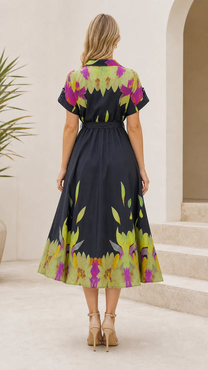 Champagne Floral Midi Shirt Dress