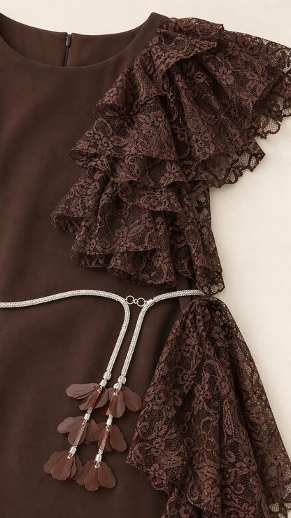 Cocoa Lace Ruffle Maxi Dress