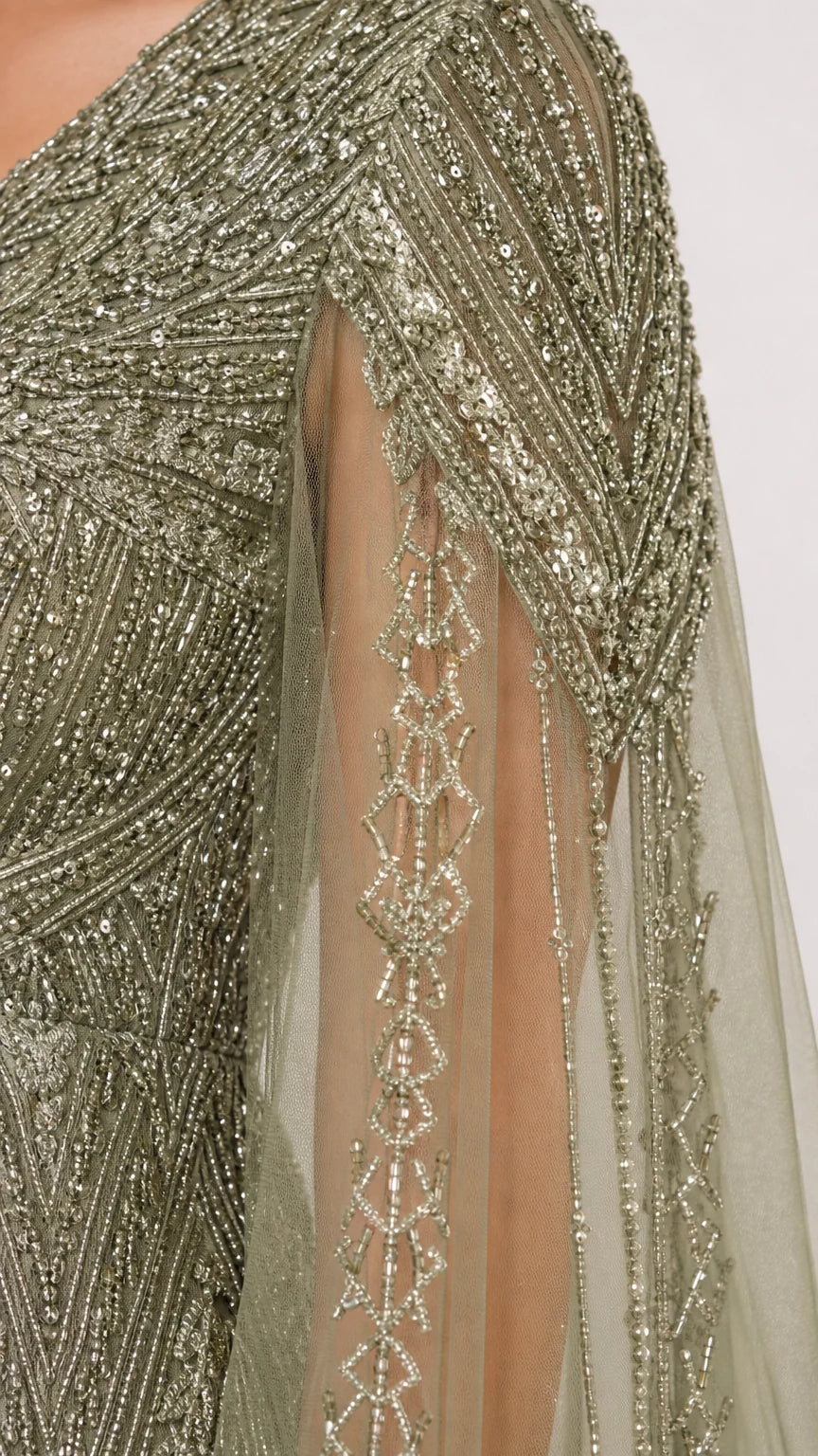 Emerald Cape Sleeve Evening Gown