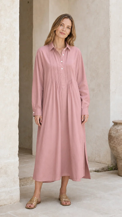 Imperial Pleated Midi Shirt Dress