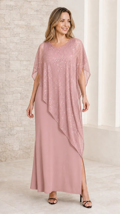 Opal Sequin Capelet Evening Gown