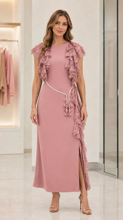 Cocoa Lace Ruffle Maxi Dress