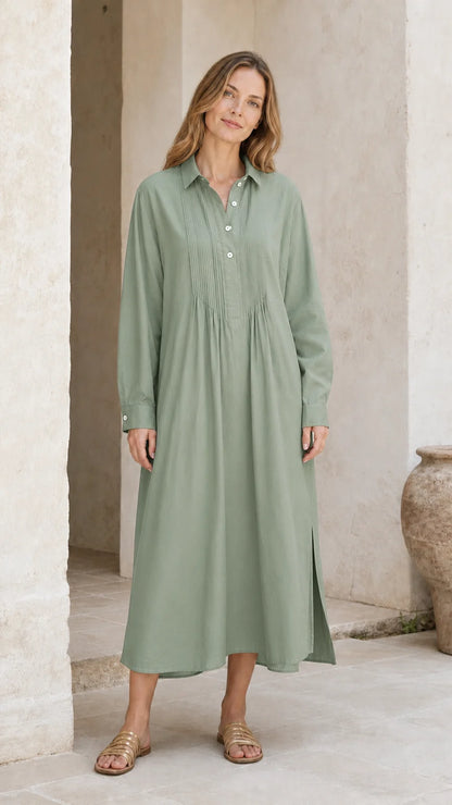 Imperial Pleated Midi Shirt Dress