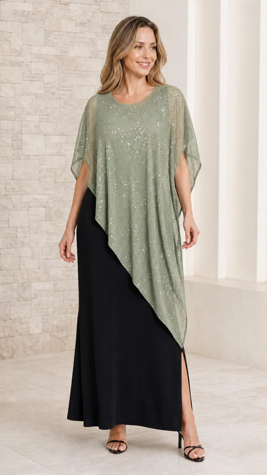 Opal Sequin Capelet Evening Gown