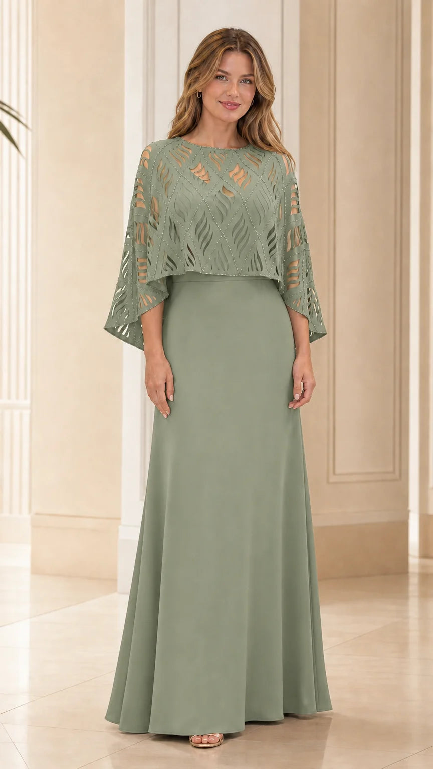 Pearl Cape Evening Gown