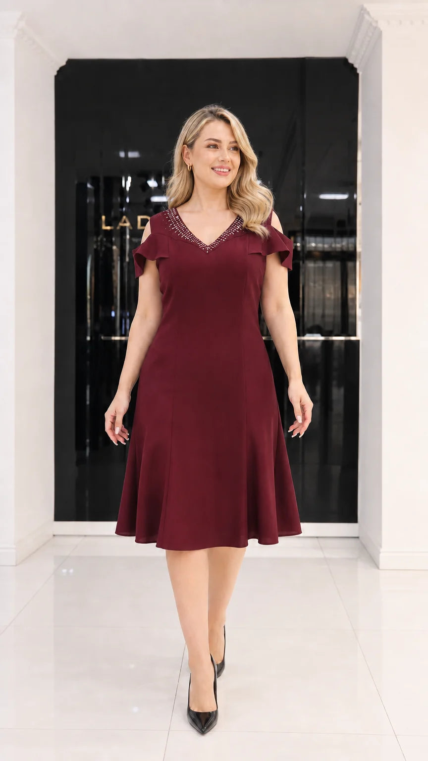 Sapphire Rhinestone Midi Dress