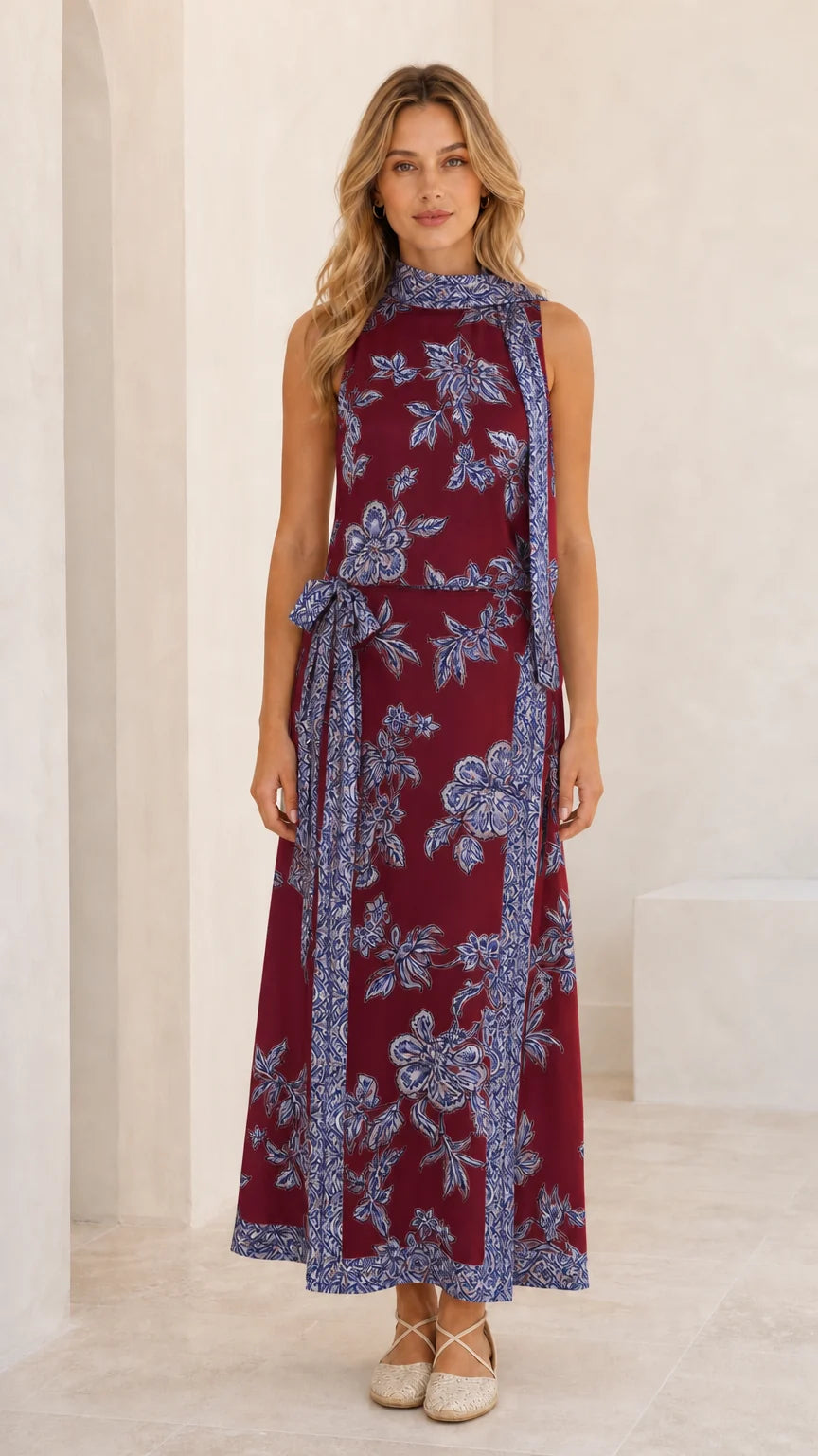 Luxe Floral Neck-Tie Maxi Dress