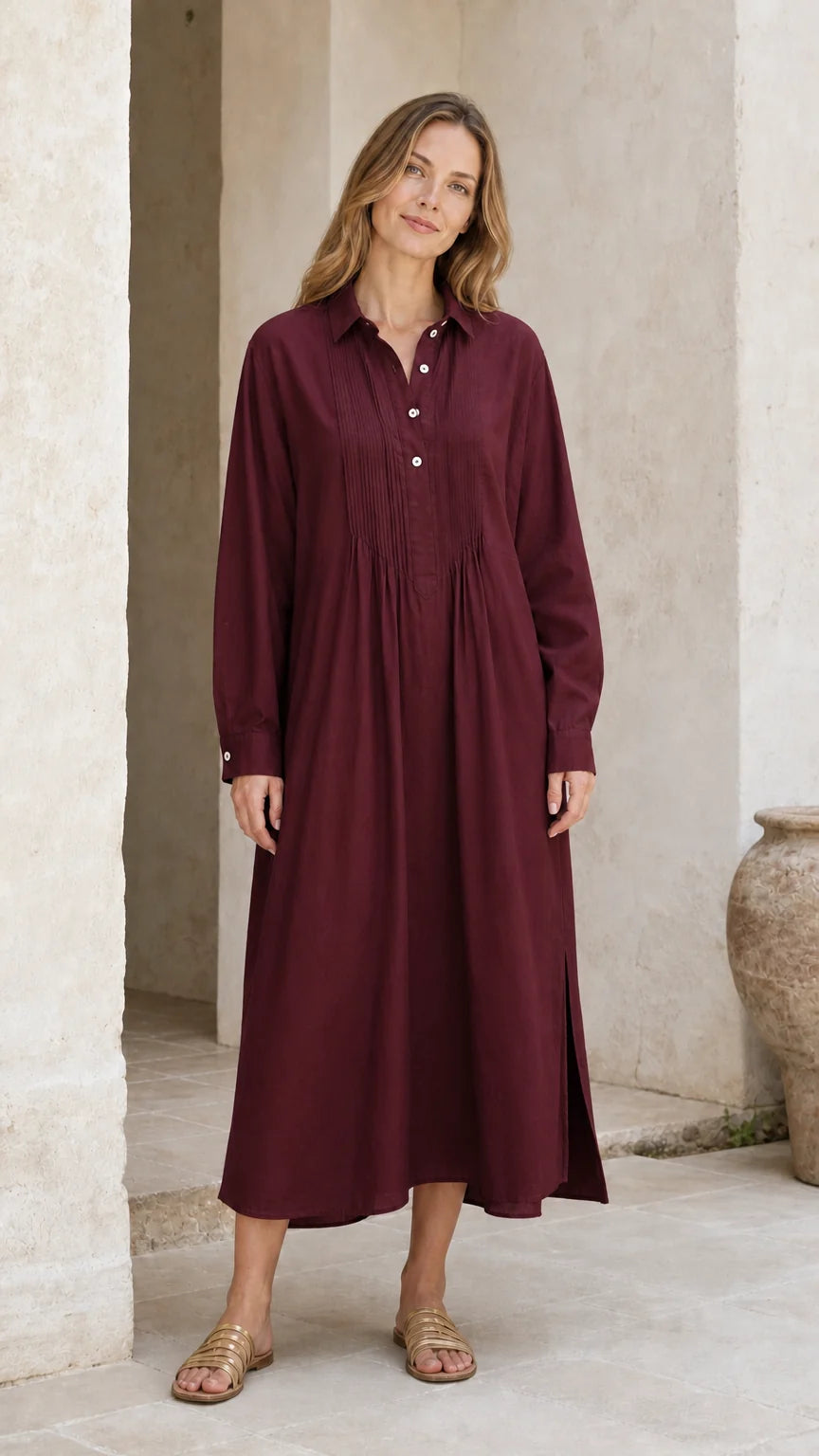Imperial Pleated Midi Shirt Dress