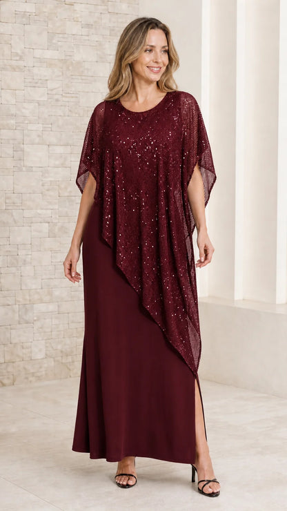 Opal Sequin Capelet Evening Gown