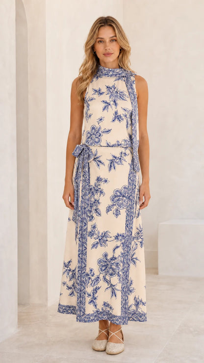Luxe Floral Neck-Tie Maxi Dress