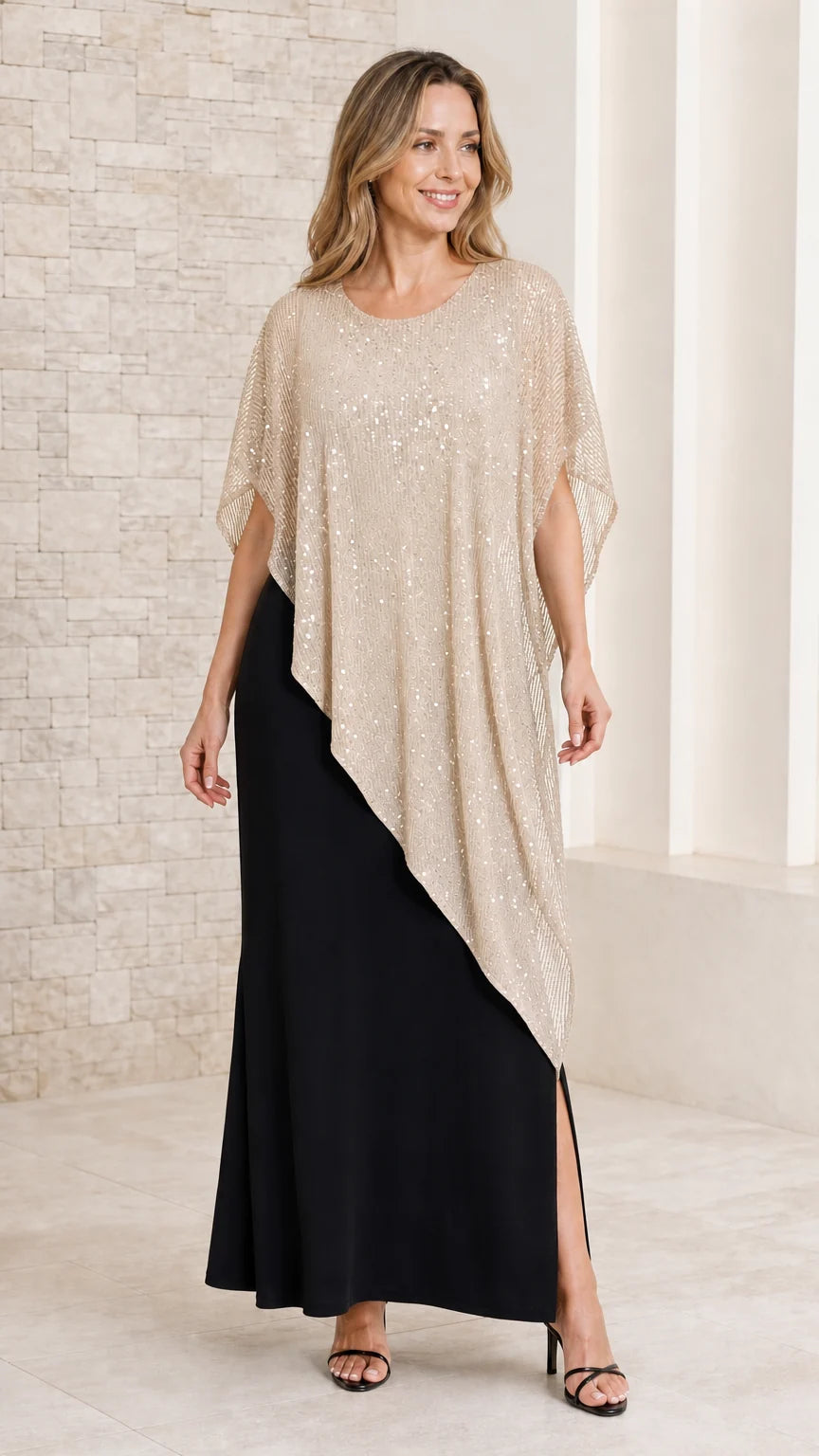Opal Sequin Capelet Evening Gown