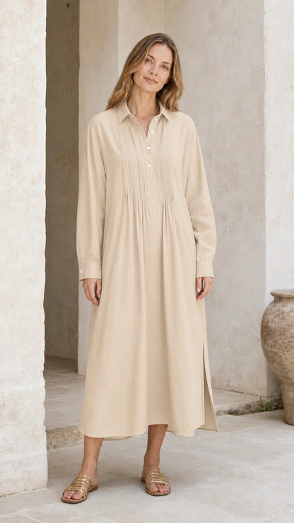 Imperial Pleated Midi Shirt Dress