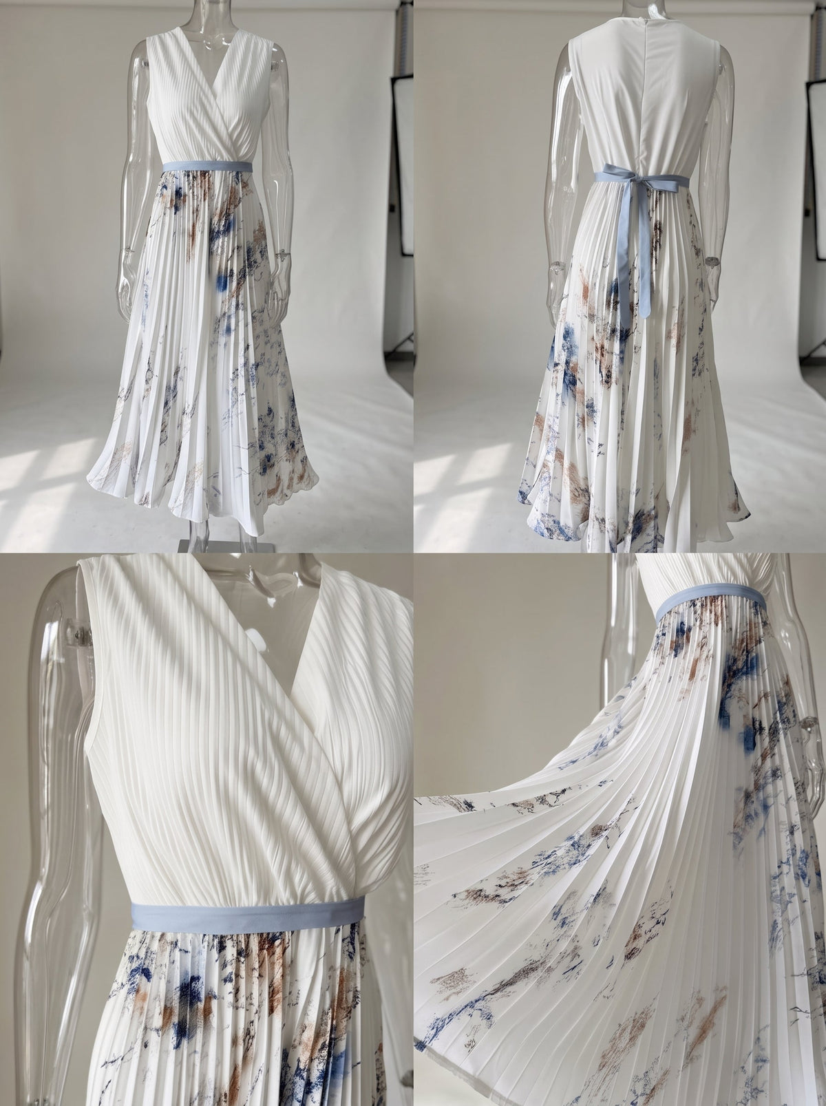 Floral Pleated V-Neck Maxi Dress