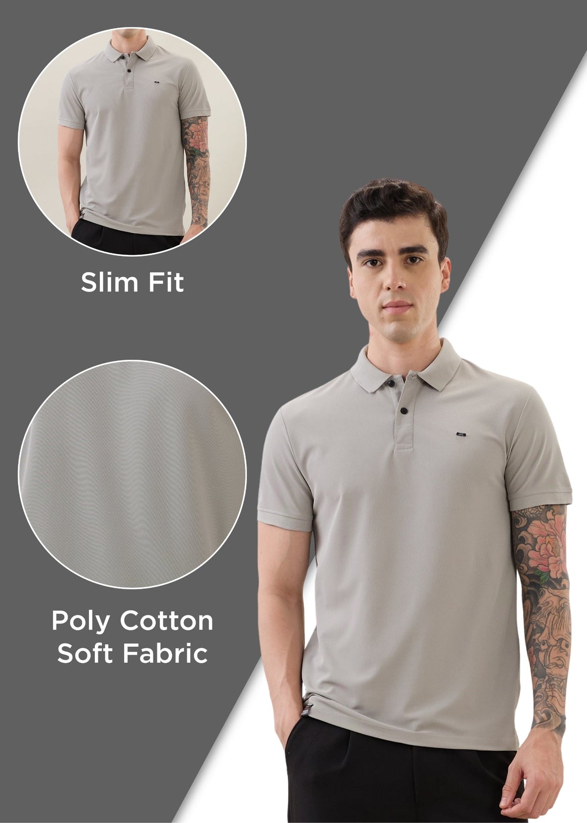 Cherry Half Sleeve Polo: L.Grey