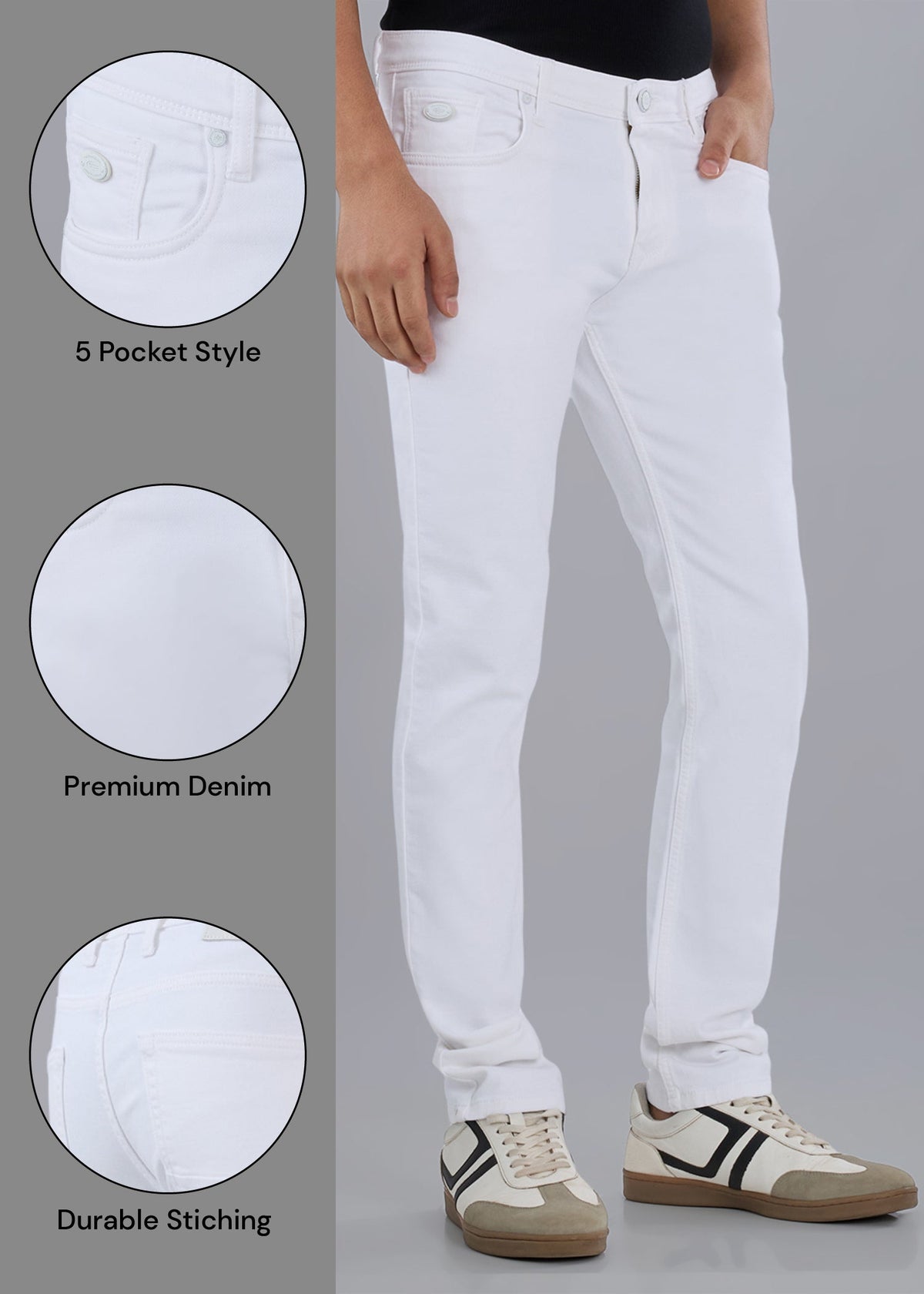 Classic White Regular-Fit Stretch Jeans