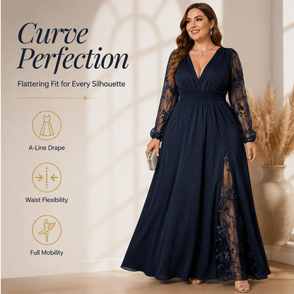 🌸 Elegant Detail | Women's V-Neck Lace Patchwork A-Line Maxi Dress