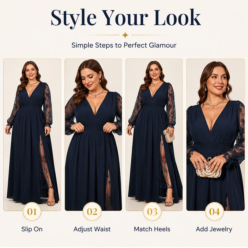 🌸 Elegant Detail | Women's V-Neck Lace Patchwork A-Line Maxi Dress