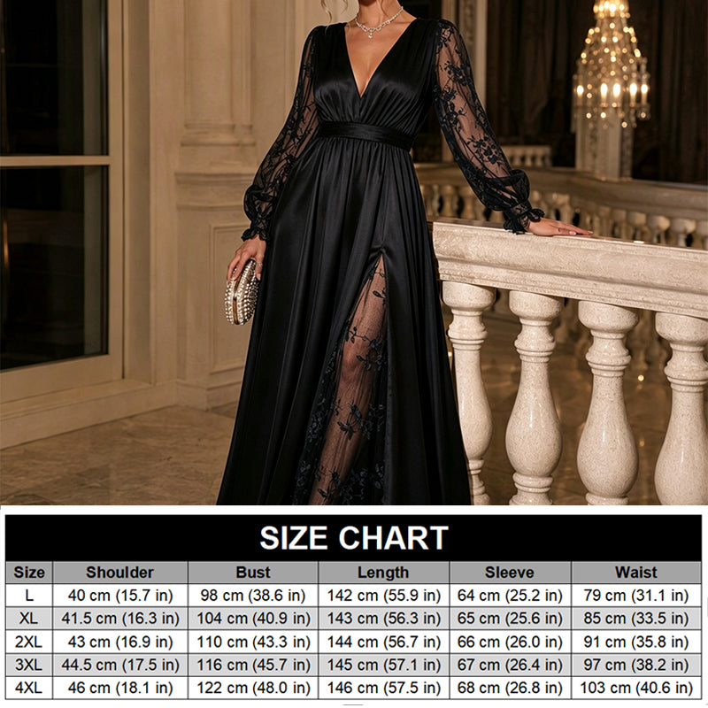 🌸 Elegant Detail | Women's V-Neck Lace Patchwork A-Line Maxi Dress